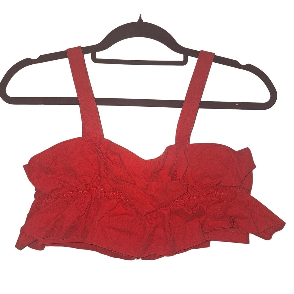 Red Ruffle Coastal Crop Top Sweetheart Neck‎ Back Zip Size Small Alpha & Omega